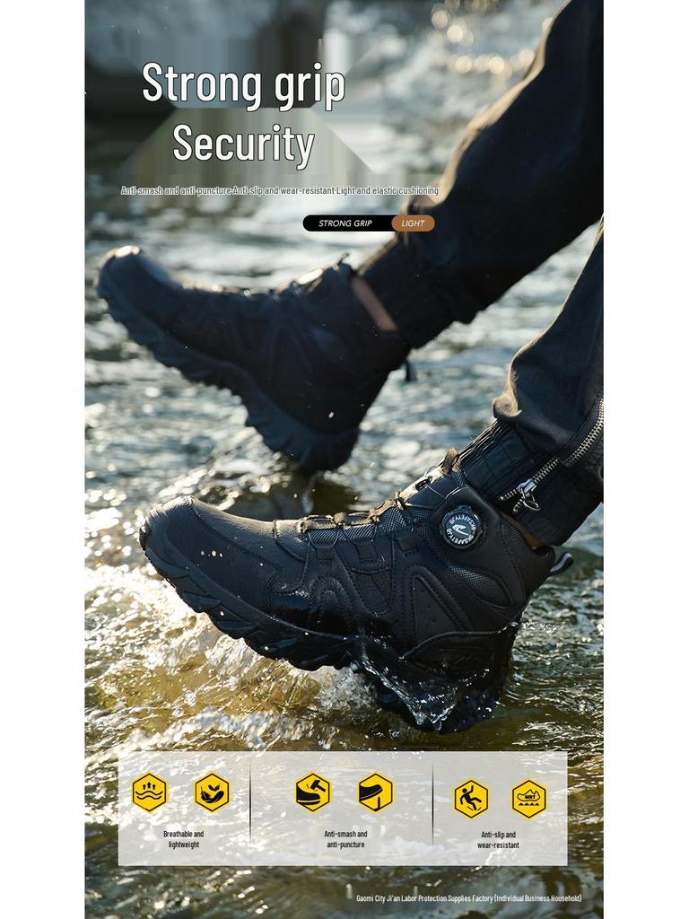 Cross-Border Steel Toe Safety Shoes: High-Top, Anti-Smash, Puncture-Resistant, Wear-Resistant, Soft Sole, Comfortable Fit.