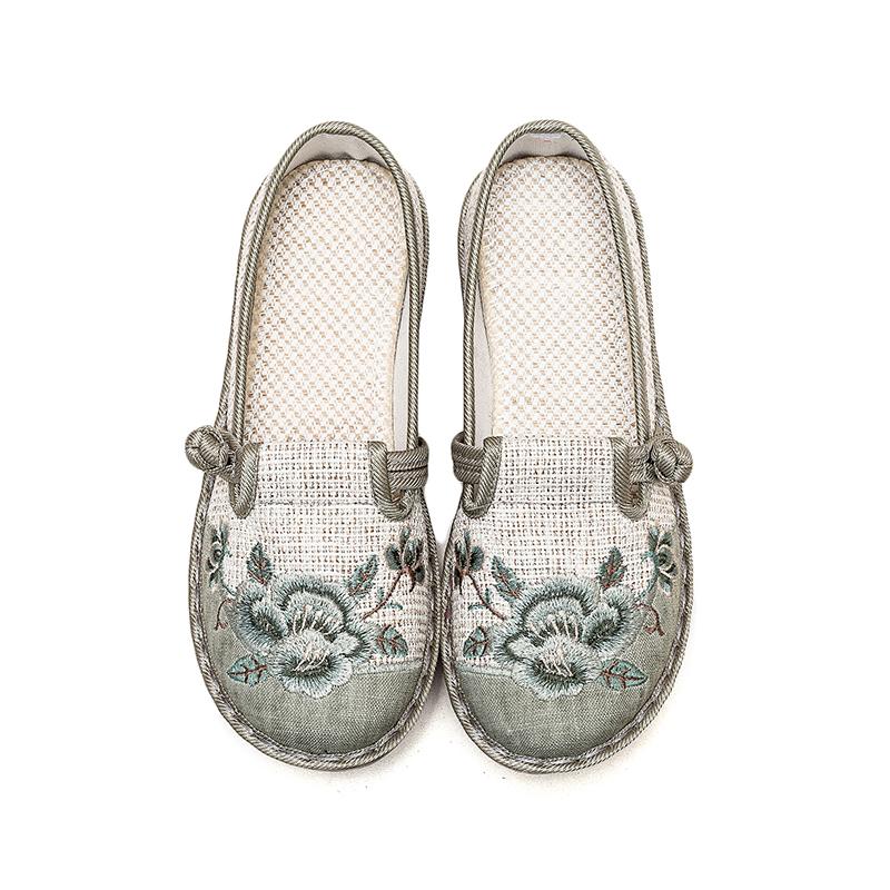 Этнический стиль Вышитые цветы Туфли Женские Летние Ретро Модные Круглые Лоферы Дышащие Плоские Туфли Zapatos Para Mujer Повседневные