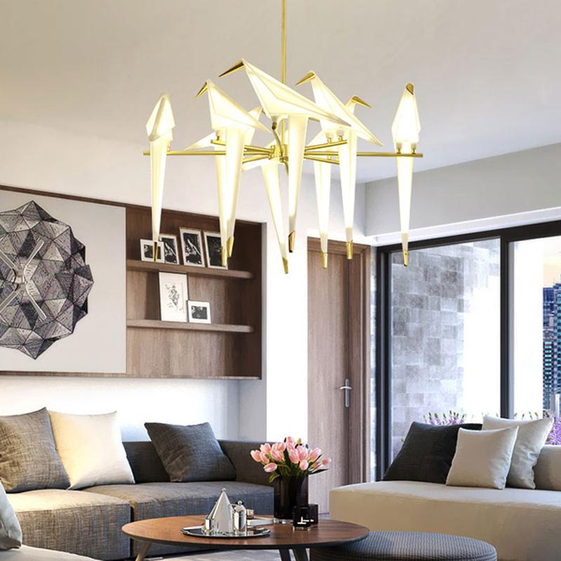 Подвесной светильник в скандинавском стиле с золотой птичьей клеткой для гостиной, спальни, оригами, птичий светильник для кухни, подвесной светильник для столовой, бумажные светильники для дома