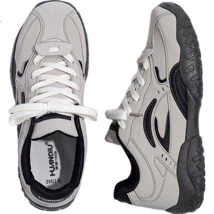 HUANQIU Vintage Sports Training Shoes for Men 2025 Autumn Winter New Thick Sole Casual Height Increasing Dad Sneakers Gray Black Size 41