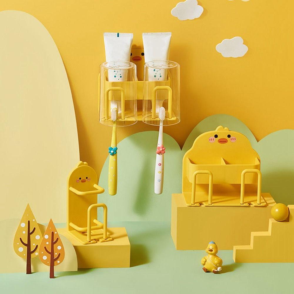Wall Mounted Duck Toothbrush Holder Plastic Toothpaste Toothbrush Storage Rack Bathroom