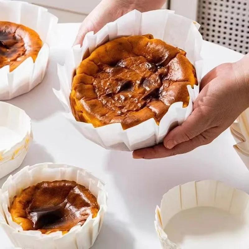 50/100pcs Basque Cheesecake Oil Paper Tray Foldable Cake Mold Disposable Release Mousse Cake Paper Baking Oil Proof Edge Paper