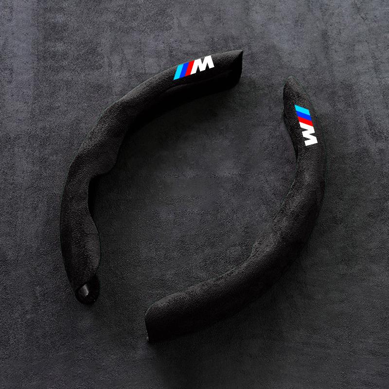 BBIO8 For BMW M E46 E90 E60 F30 G20 G06 X2 X3 X4 X5 X6 X7 i3 i5 i7 M2 G30 2PCS Non-slip Suede Car Steering Wheel Cover Protective Case