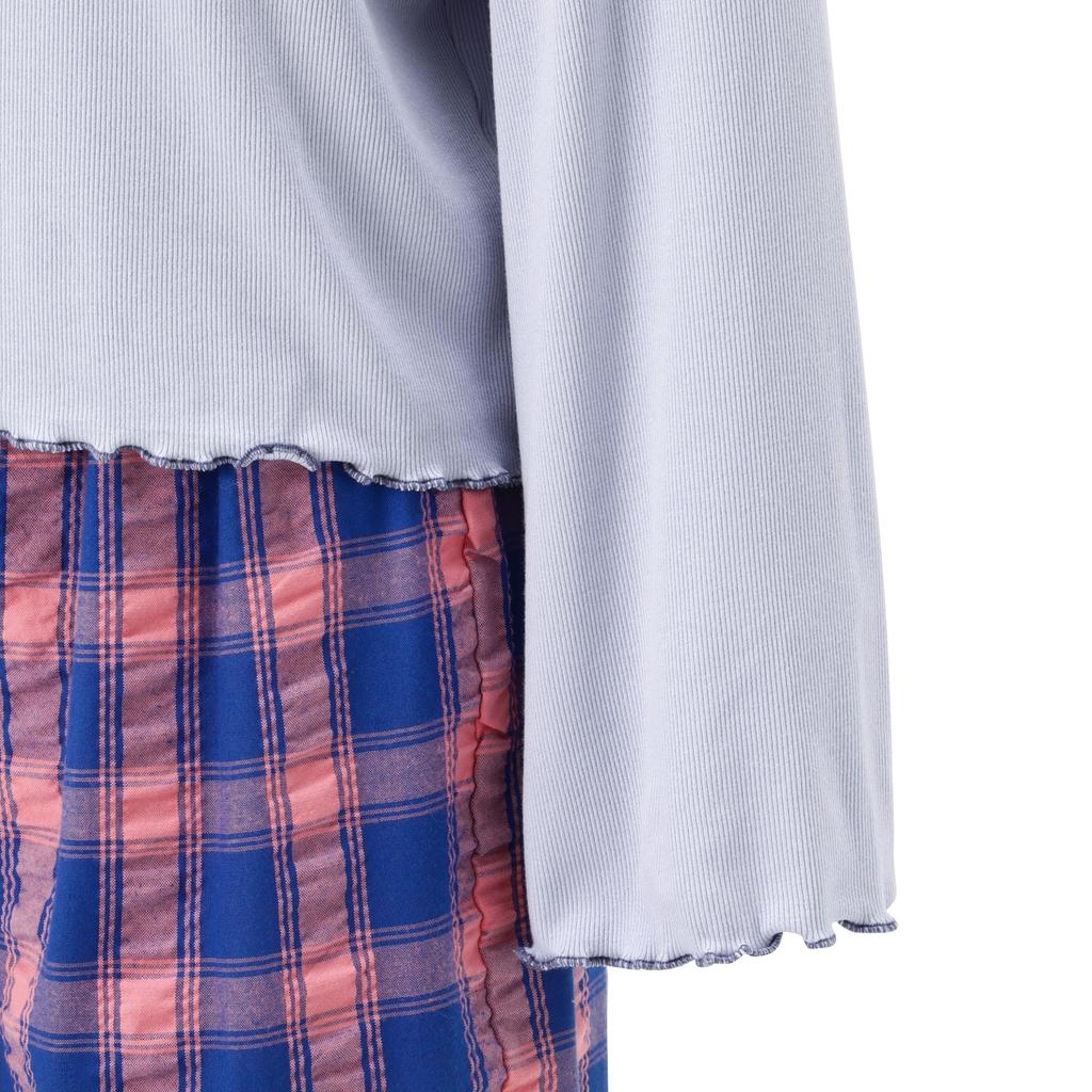 Francfranc Check Pattern Ribbed Cute Loungewear, Blue, Casual, Material,