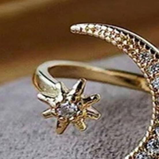 Женское открытое кольцо в форме луны, регулируемое кольцо со стразами для выпускного вечера, вечерние, женское кольцо на костяшку пальца