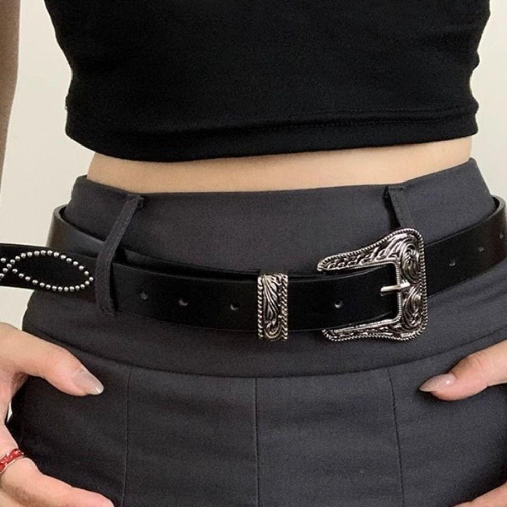 Carving Punk Style Belt Pu Leather Women's Waist Belt Casual Y2K Jeans Belt  Spicy Girls