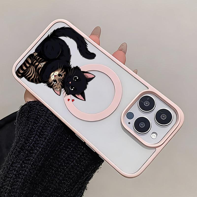 Для iPhone 17 16 15 14 13 12 Pro Max 11 Чехол Милый Рисунок Кошки Магнитный Прозрачный Чехол для Телефона Для iPhone Air 17E 16E 16 15 Plus Funda
