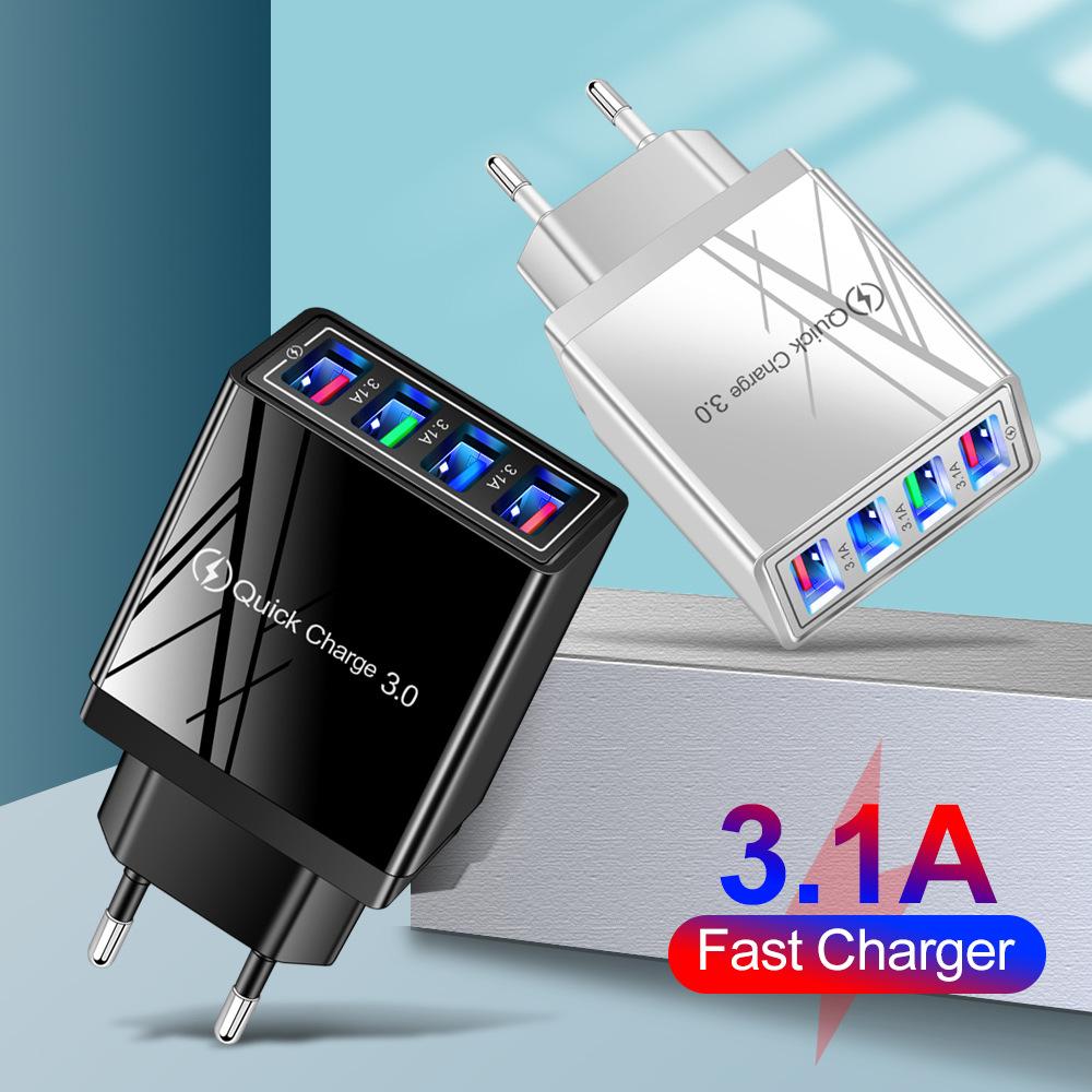 4-портовое USB-зарядное устройство Quick Charge 3.0 для iPhone Samsung Xiaomi планшета настенный адаптер для зарядки мобильного телефона вилка ЕС США быстрая зарядка