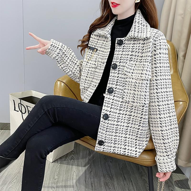 Кардиган короткий шерстяное пальто в клетку «Тысяча птиц» женское, весна-осень 2023, свободный крой, маленький ароматный трикотаж для женщин