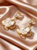 Elegant Korean Style Stainless Steel Simulated Pearl Flower Zircon Big Drop Earrings for Women, Chic Charming Piercing Jewelry