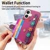 For iPhone 16 Case Card Holder Leather Back Cover 3D Flower Wristband - Purple