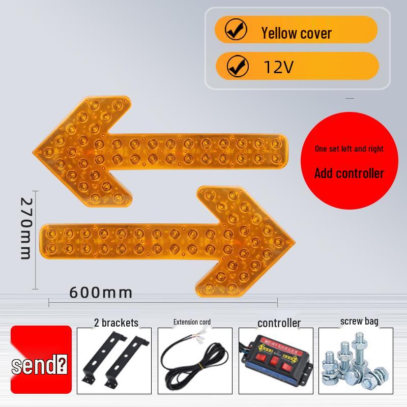 LED Directional Arrow Light 12V/24V for Trucks - Engineering, Construction, Warning, and Strobe Indicator.