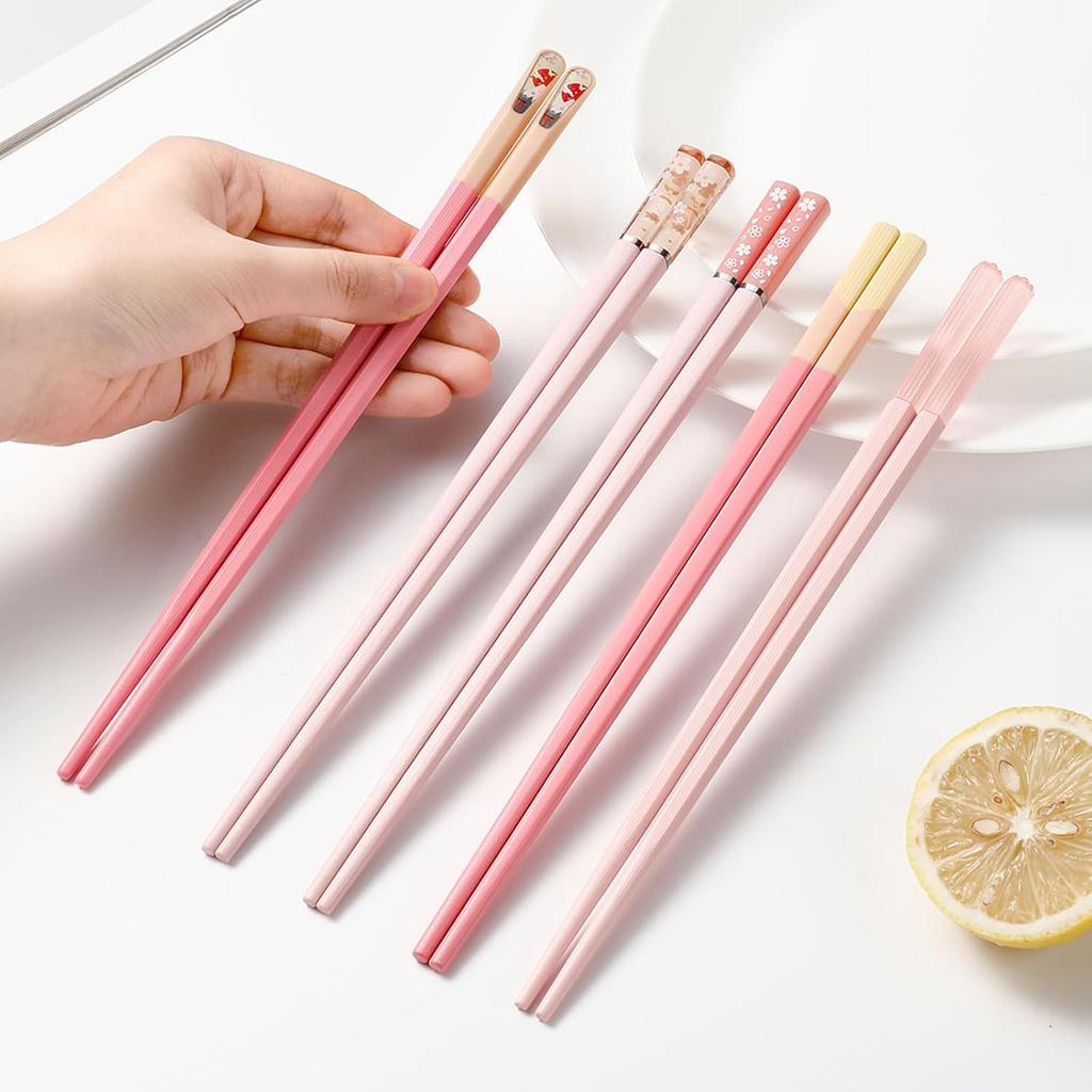 Chopsticks Reble Dishwasher Safe, 9.57 inches Pink Non-slip Lightweight Fiberglass Chop Sticks, Asian Cuisine Japanese Chinese Chopstick Gift Set, 5