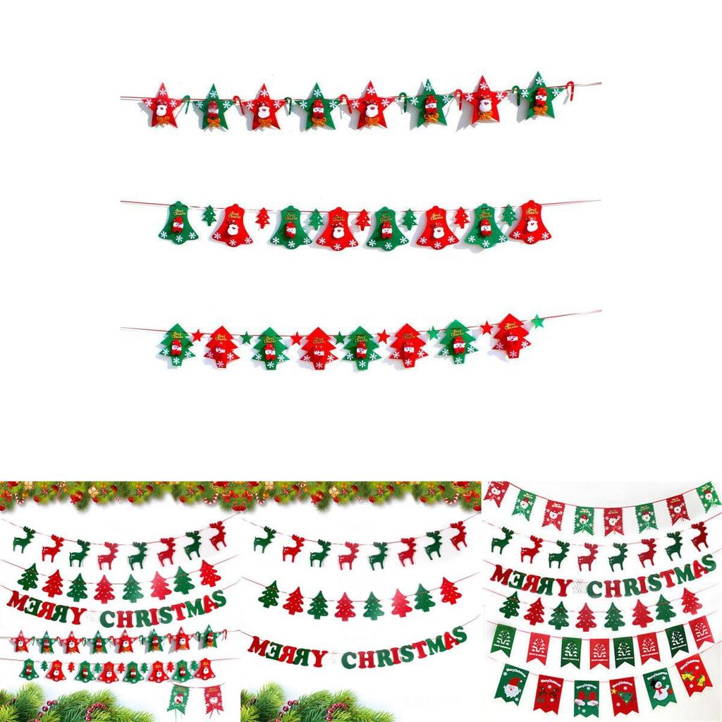 Festive Merry Christmas Bunting Hanging Banner Flag For Xmas Party Decoration