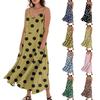 Women's Casual V Neck Dot Print Sleeveless Pocket Suspender Dress