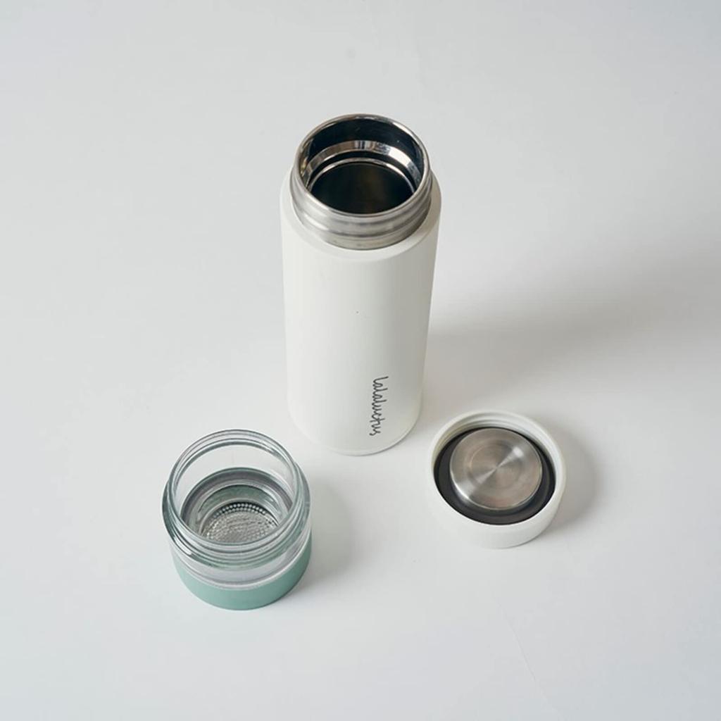 Smile LALALUCTUS Tea Bottle with Keeps Tea Hot or Cold Strainer, Vacuum-Sealed, Double-Walled, (Cream White)