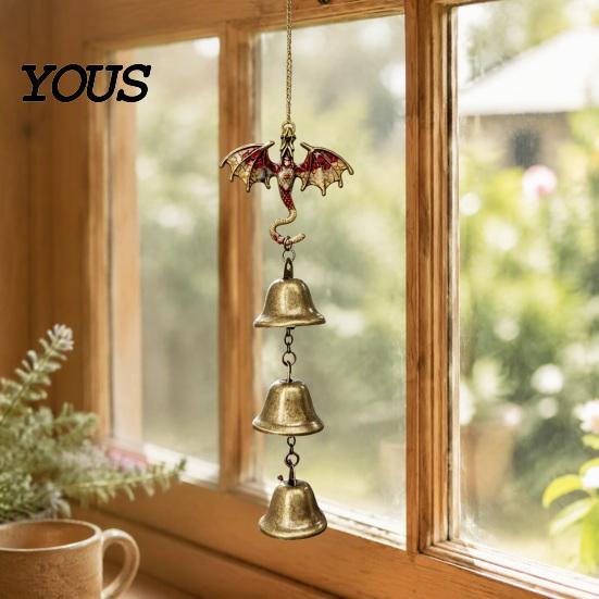 Retro Flying Dragon Decor Hanging Bells, Metal Wind Chime, Rustic Outdoor Garden Ornament Fantasy for Patio Porch Yard Home Christmas