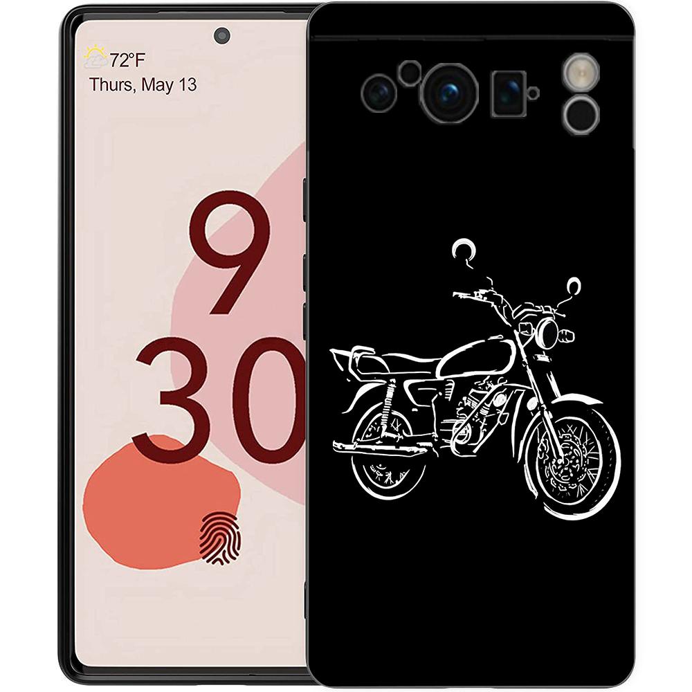 Роскошный TPU чехол для телефона Google Pixel 9 8 8A 7 7A 6 Pro XL 6A 5G Мотоцикл Сердцебиение Черный Мягкая задняя крышка