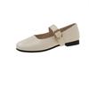 French Thick Heel Single Shoes Women's 2025 Summer New Retro One-word Buckle with Shallow Mouth Versatile Flat Mary Jane Single Shoes