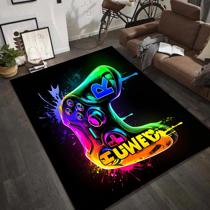 Gaming Area Rug for Boys Room Neon Game Controller Non-Slip Washable Carpet for Game Room Bedroom Living Room Teens Boys