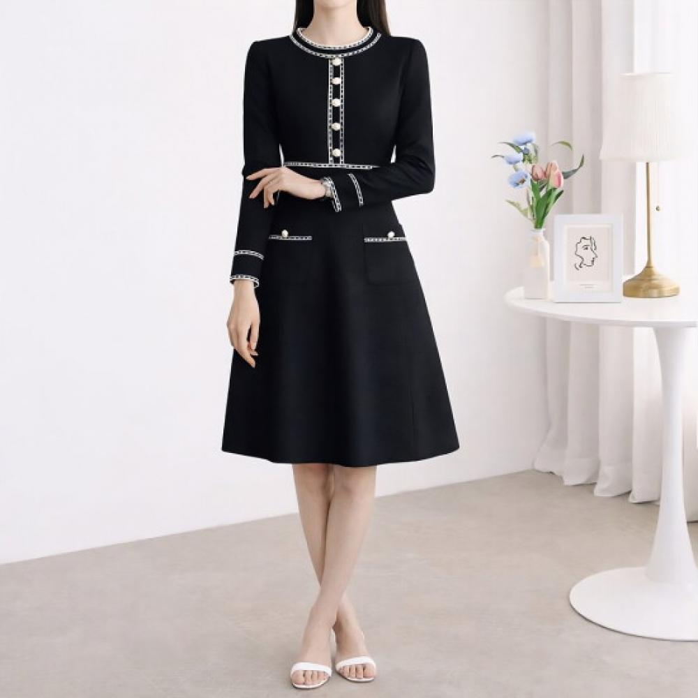Morris Coming Home Women Color Block Pocket Long Sleeve Flare Dress M2602op610a