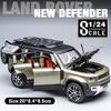 Масштаб 1/24 Land Rover Defender SUV, металлический литой под давлением игрушечный автомобиль из сплава, модель автомобиля со звуком и светом для мальчиков, детей, подарок, транспортные средства, коллекция хобби