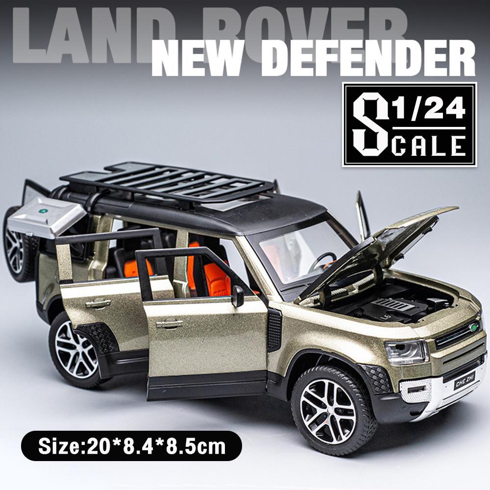 Масштаб 1/24 Land Rover Defender SUV, металлический литой под давлением игрушечный автомобиль из сплава, модель автомобиля со звуком и светом для мальчиков, детей, подарок, транспортные средства, коллекция хобби