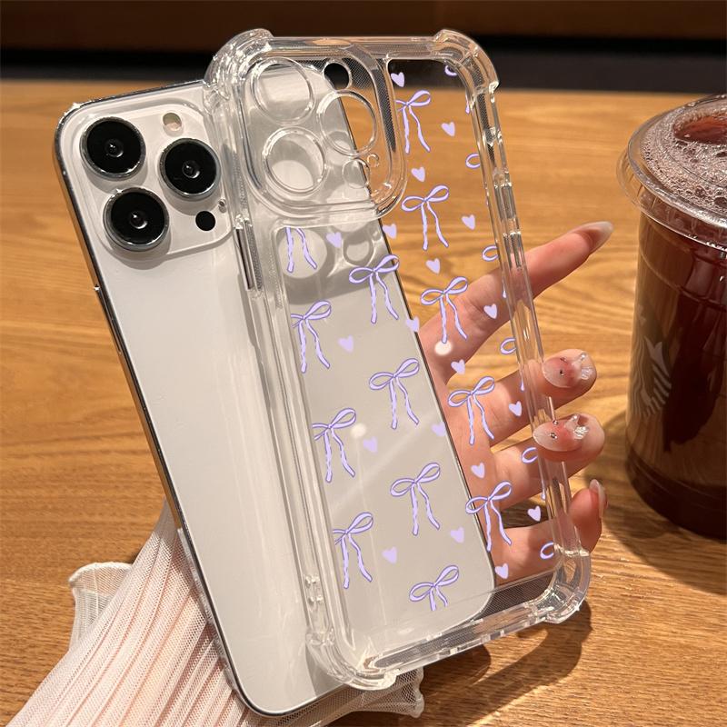 Colorful Bow Print Clear Phone Case For iPhone 16 14 13 12 11 15 Pro Max SE XR X XS 7 8 Plus Transparent Tpu Shockproof Cover