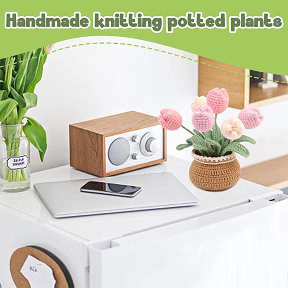 Вязаный крючком тюльпан с маргариткой, комплект из шерстяной пряжи ручной работы, цветок в горшке с тюльпаном для женщин