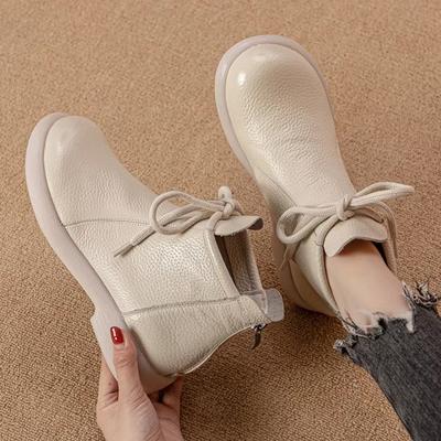 Натуральная кожа Удобные плоские короткие ботинки Мягкая поверхность Мягкая подошва Удобные Универсальные женские кожаные ботинки Воловья кожа Нескользящие ботинки 35-41