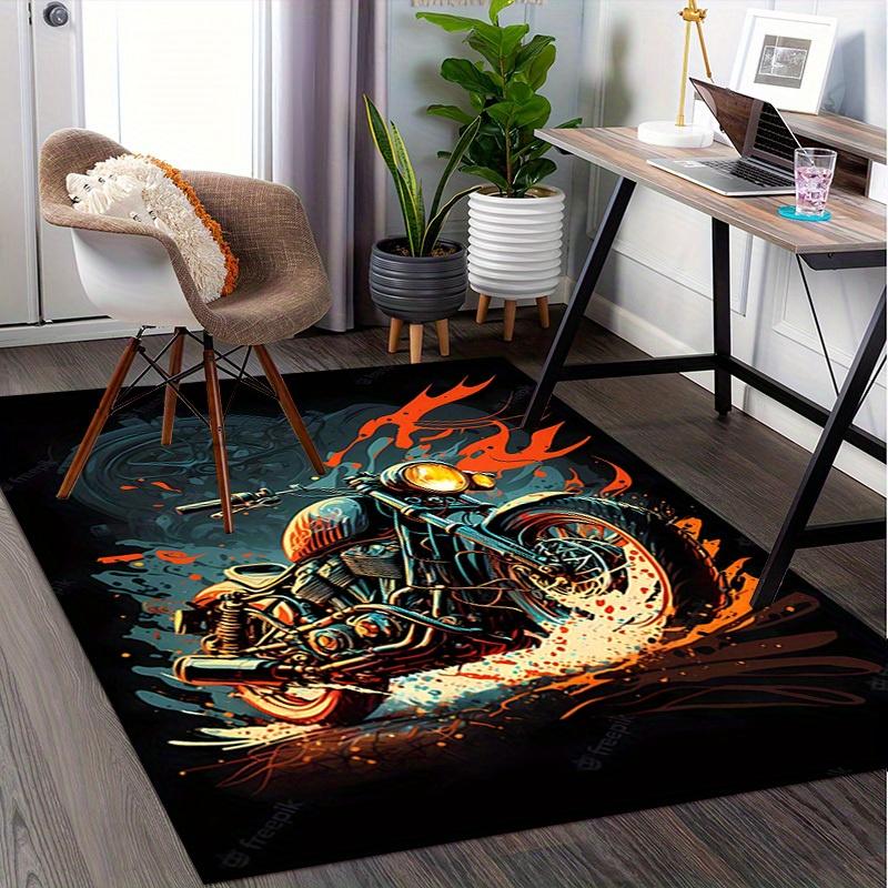 1pc Motorcycle,Flame,Artwork Office Carpet Soft Polyester Non slip Machine Washable Indoor Carpet Li