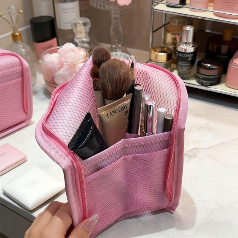 Large Capacity Pvc Cosmetic Bag Waterproof Space Saving Toothbrush Toiletry Pouch Stand Up Zipper Closure Portable Beauty Case