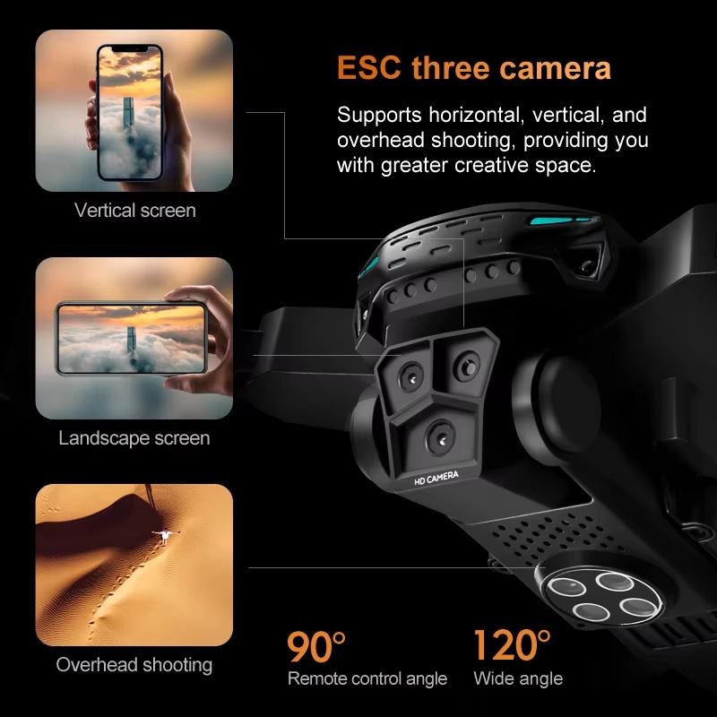 KY605s HD Дроны с тремя камерами с экраном RC 360° Переворот Обход препятствий 50-кратный зум GPS WIFI 15 мин ESC EIS Бесколлекторный FPV дрон