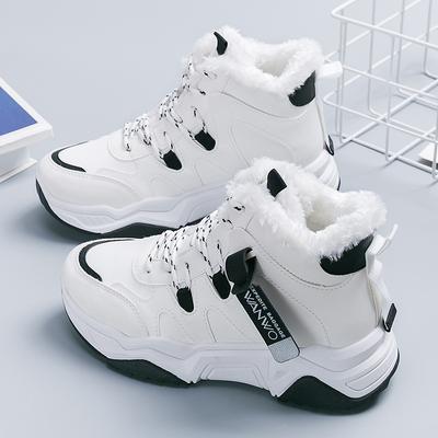 Зимние женские ботинки, новинка 2024 года, модная спортивная обувь на шнуровке, корейская женская теплая хлопковая повседневная обувь с высоким берцем