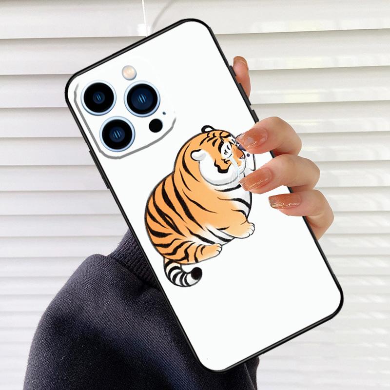 Толстый тигр Мультяшный Забавный Чехол для Телефона Для iPhone 16 15 14 13 11 12 17 Pro Max mini 15 16 Plus 16e 17 Air Cover Fundas