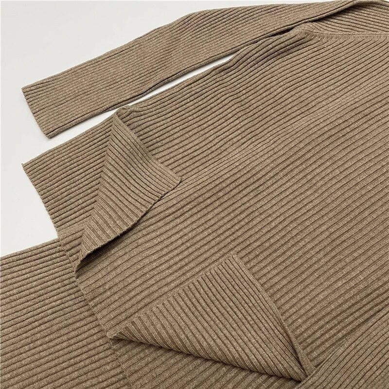 Осень-зима, женские комплекты из 2 предметов, вязаный спортивный костюм, свитер с круглым вырезом и широкие спортивные штаны, пуловеры, костюмы