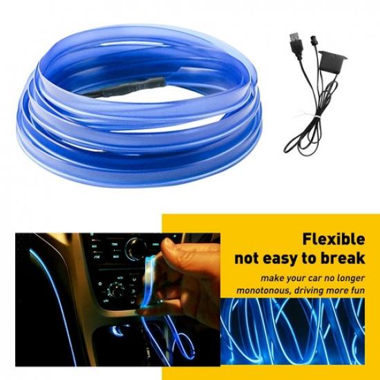 16 футов USB светодиодная декоративная полоса для салона автомобиля, световая полоса для атмосферы автомобиля, аксессуары, синий, 12 В