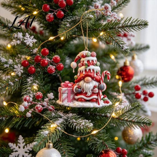 Unique Christmas Holiday Ornaments Gnome Ornament 2D Acrylic Santa Hanging Decoration with Candy Indoor Home Cane Gift Box for Xmas Tree Window Decor