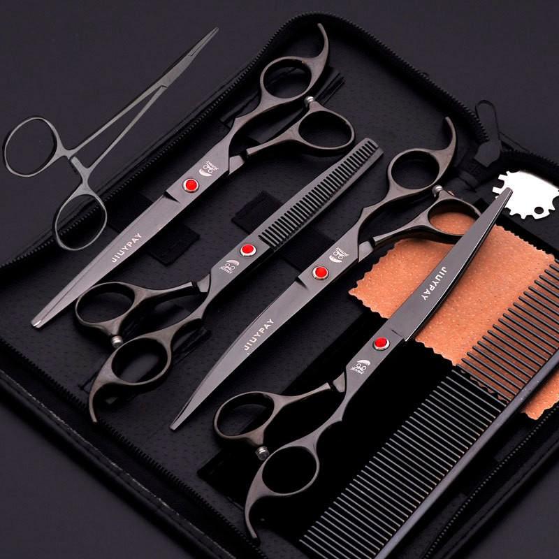 7 Inch Pet Grooming Scissors Set Dogs Stainless Steel Curved Tip Hair Trimming Shears Colorful Kits