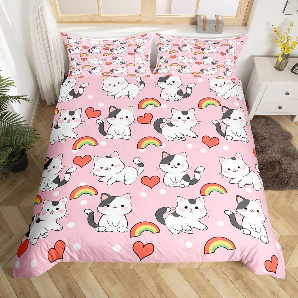 Cartoon Animal Rainbow Duvet Cover Queen Kawaii Elephant Bedding Set Kids Bedroom Decor Quilt Cover Polyester Comforter Cover