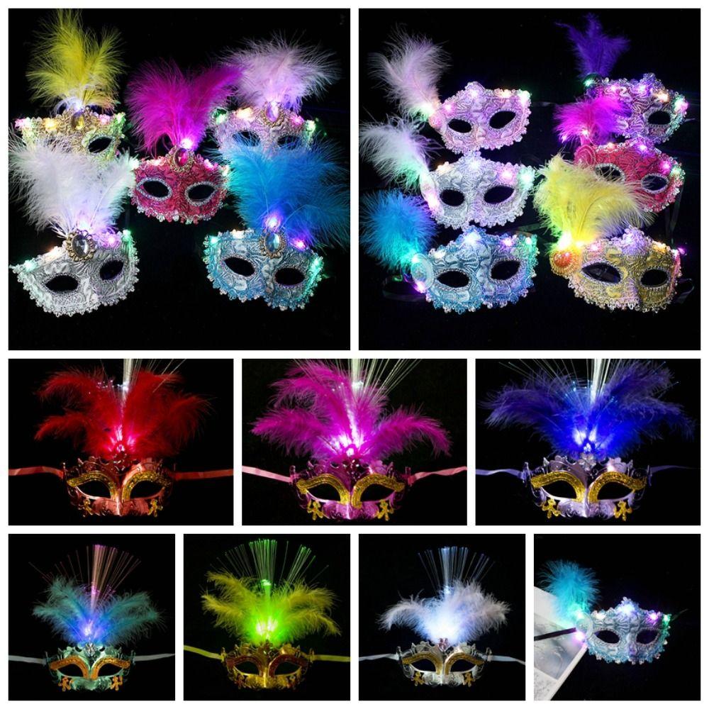 Party Supplies Feather Butterfly Mask Light Up Venice Masquerade Masks LED Glowing Mask Gift