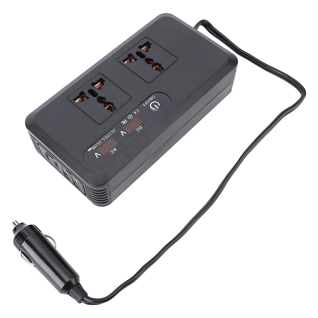 Автомобильный инвертор 200 Вт DC в AC 12 В DC с быстрой зарядкой USB Type C, адаптер-преобразователь с автомобильной розеткой и 2 универсальными розетками для