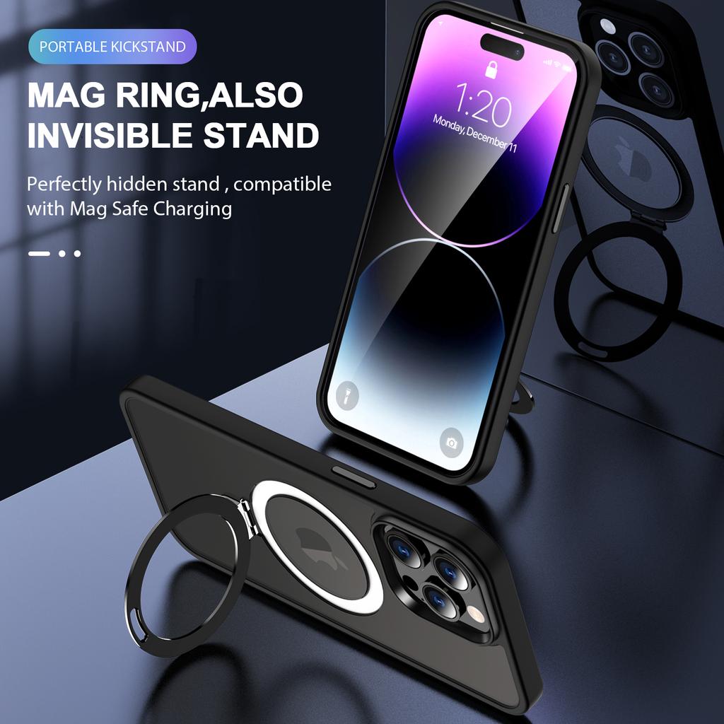 For iPhone 14 Pro Max Magnetic Ring Kickstand Phone Cover PC+TPU Phone Cover Compatible with MagSafe