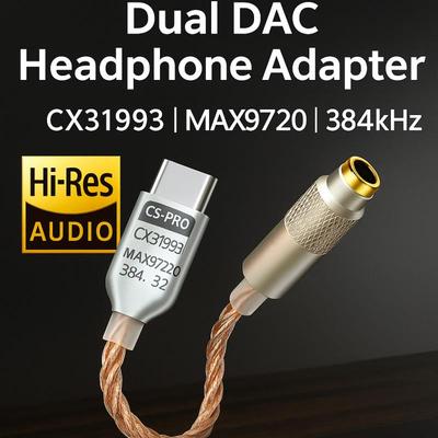 Адаптер-кабель для наушников Type-C на 3,5 мм с ЦАП CX31993 MAX97220 Dual Chip Amp для Android PC HiFi Аудио DSD 384 кГц 32 битХороший продукт