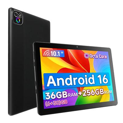 Планшет Android 16, 10,1 дюйма, 36 ГБ ОЗУ + 256 ГБ ПЗУ, Восьмиядерный, Аккумулятор 6000 мАч, Черный
