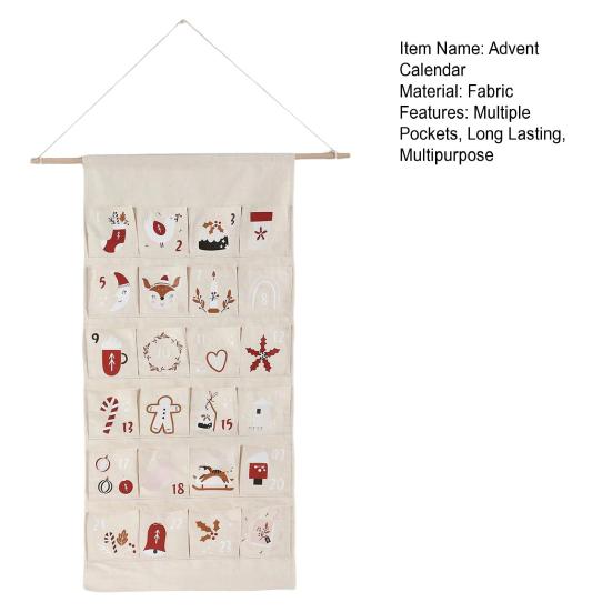 Fabric Christmas Advent Calendar with Multiple Pockets Easy To Hang 24 Days Countdown Advent Calendar Hanging Storage Bag