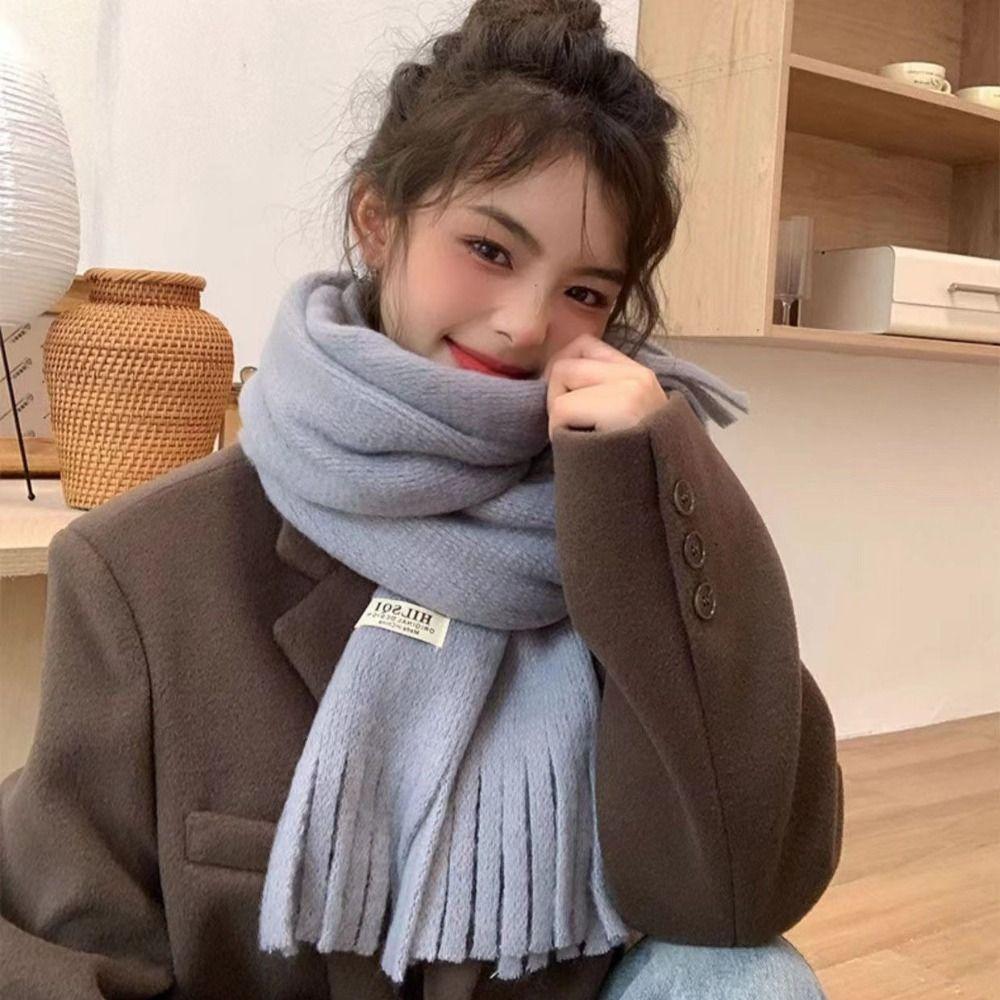 Fashion Warm Winter Cashmere Scarf Soft Solid Color Long Tassel Scarves Thickened Knitted Shawl Wrap Women