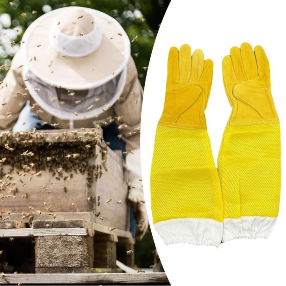 Leather Beekeeping Gloves Goatskin Breathable Mesh Beekeeper Gloves Durable Reusable Ventilated Gloves Professional Use