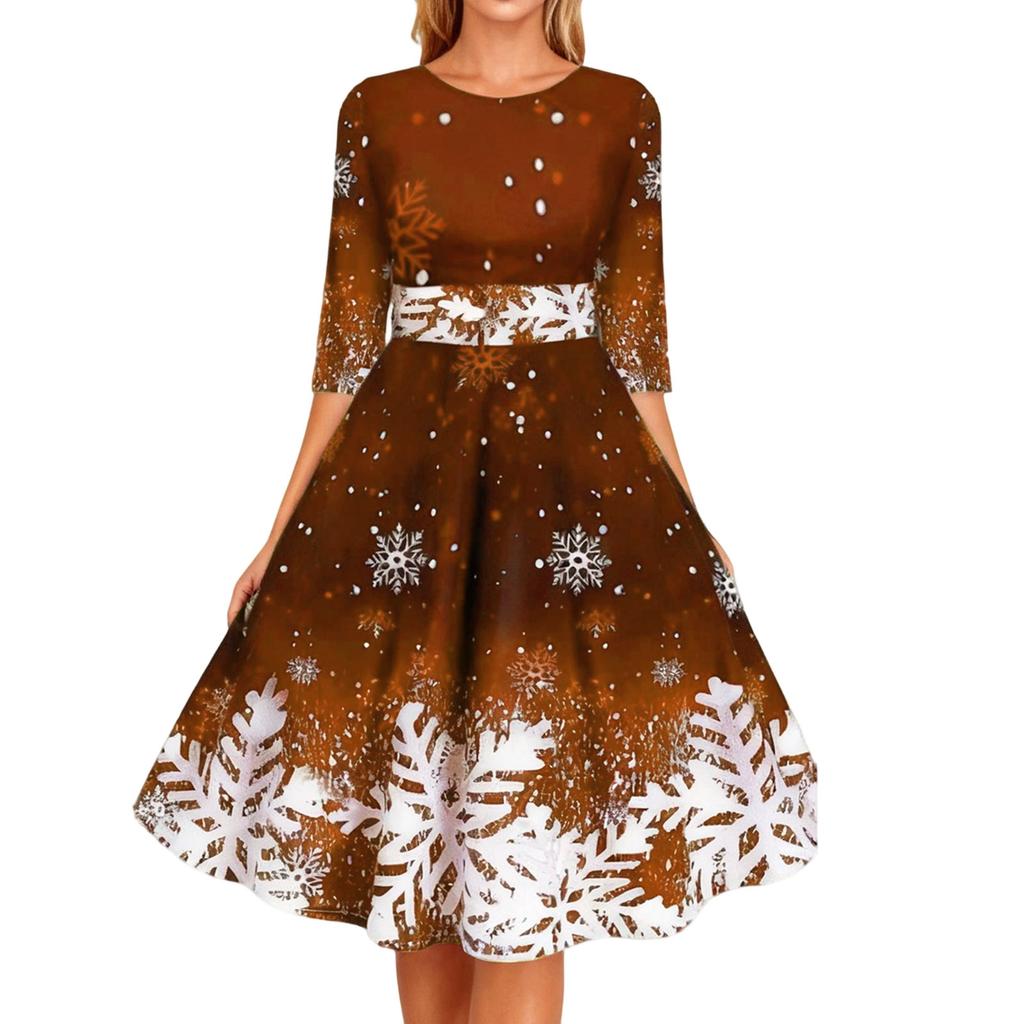 Женское модное и персонализированное платье с принтом «Снежинка», с рукавом средней длины и приталенное