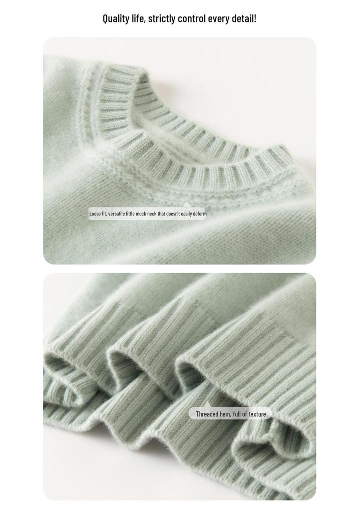Autumn/Winter Cashmere Raglan Sleeve Women's Sweater - Loose, Slimming, Thick, Round Neck.